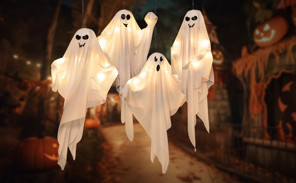 4 Pack Halloween Hanging Ghosts (4 Count)