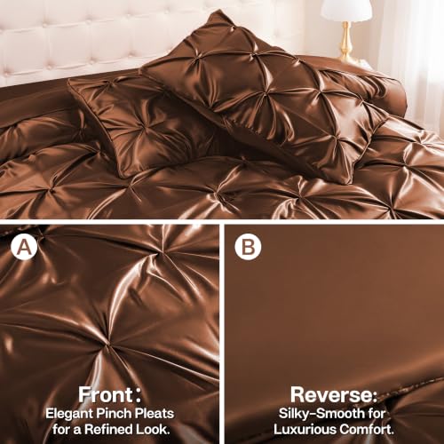 Satin Full Size Comforter Set Brown