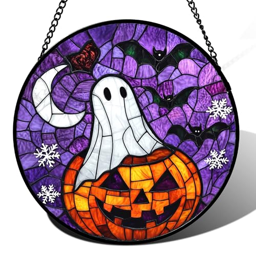 Stained Glass Window Hanging Halloween Horror Pumpkin 15"
