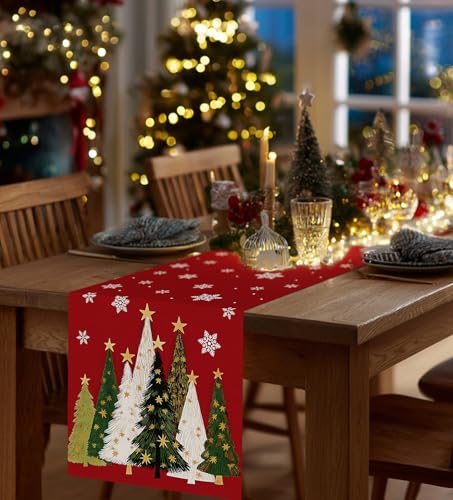 Christmas Table Runner Snowflakes Christmas Tree Home Decorations Red