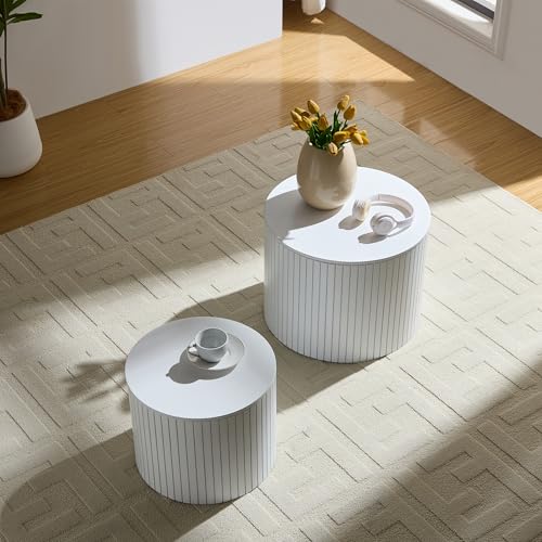 19.17" Round Nesting Coffee Table with Storage