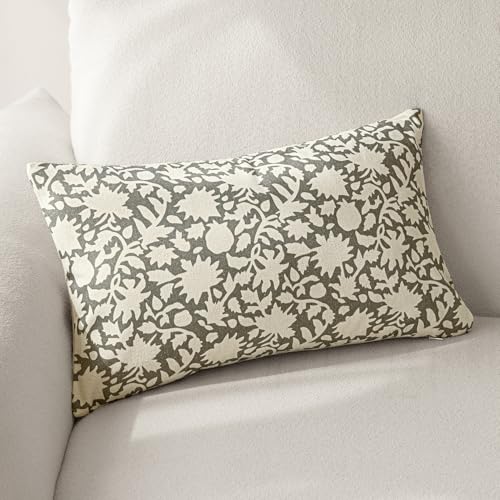 Set of 2 Decorative Neutral Floral Throw Pillow Covers Accent Farmhouse Cushion Covers Boho Lumbar Pillowcase for Couch Sofa Bedroom Living Room Home Decor (2 Count)