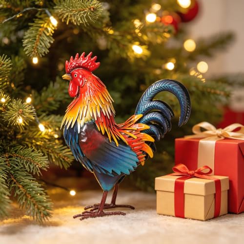 Rooster Garden Statue Sculpture Metal Chicken Yard Decor Outdoor Figurines Patio Backyard Decoration