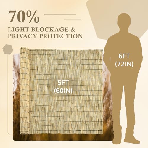 Natural 5FT X16.4FT Reed Fencing Roll Bamboo Privacy Fence Screen (82 Sq Ft)