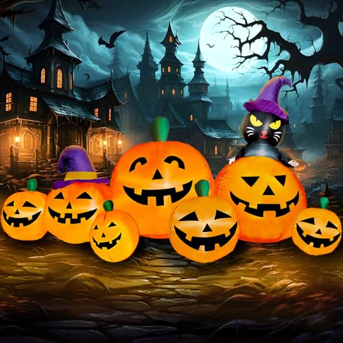 8 FT Long Halloween Inflatables Pumpkin Outdoor Decorations (Yellow)