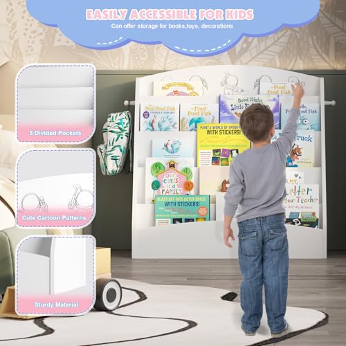 5 Tier Kids Bookshelf Montessori Toddler Book Rack White