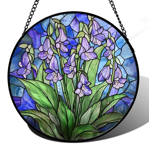 Stained Glass Window Hanging Suncatcher Purple Flower Gifts for Women 15"