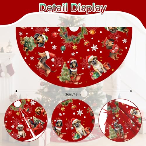 Red Christmas Tree Skirt Dog Theme Christmas Decorations Dog Mom Dad Xmas House Decor Holiday Party Xmas Tree Skirt 36 inches