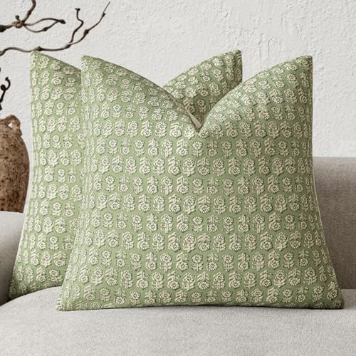 Decorative Floral Print Throw Pillow Covers 20×20 Lime Green (2 Count)