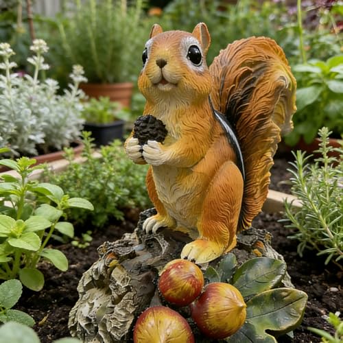 Squirrel Garden Statue Resin Outdoor Sculpture for Yard Patio Lawn Decor
