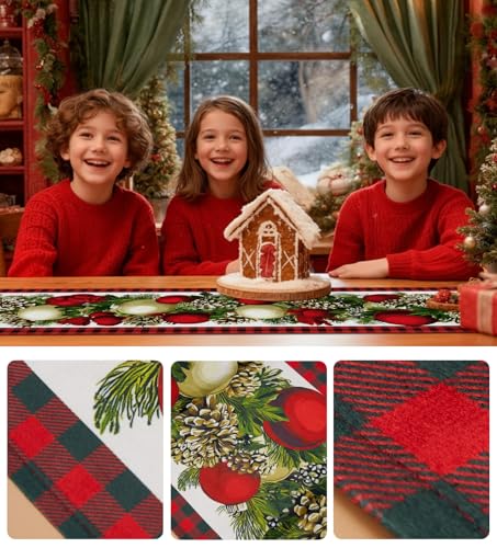 Table Runner for Christmas Decorations with Red and Green Buffalo