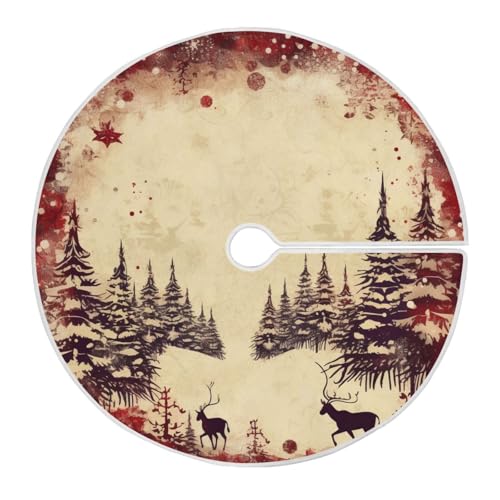 Vintage Red Elk Christmas Tree Skirt