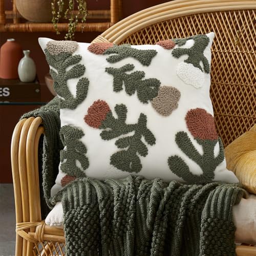Throw Pillow Covers 18x18 Boho Tufted Fall Floral for Couch