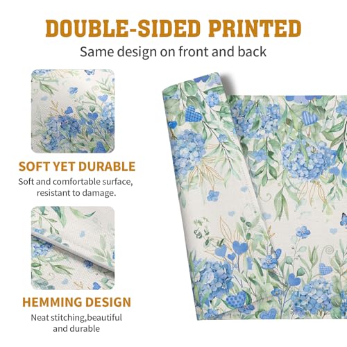 Hydrangea Spring Summer Placemats Set of 4 Sage Green Eucalyptus Leaves Blue Floral Butterfly Placemat 12x18 Inch Seasonal Holiday Table Place Mats for Farmhouse Kitchen Dining Decor (4 Count)