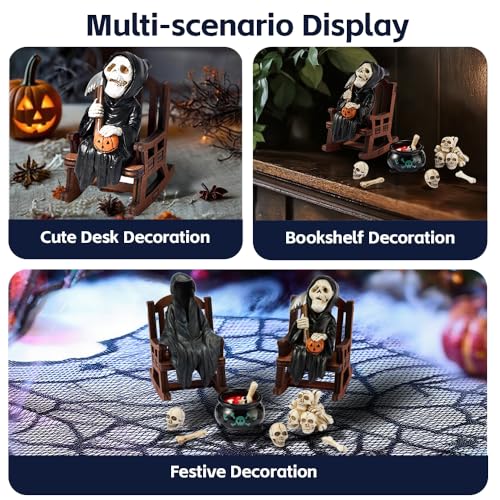 Miniature Grim Reaper Statue on Rocking Chair
