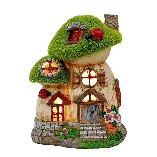 Mushroom Statue Solar Resin Flocked Garden Decor 6.6"