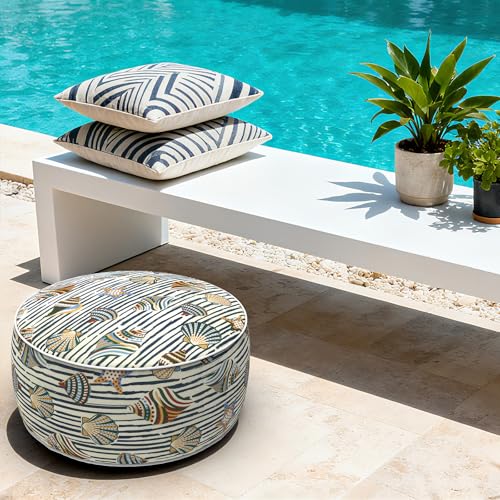 Indoor Outdoor Inflatable Ottoman with Handle D21 x H9 Inch