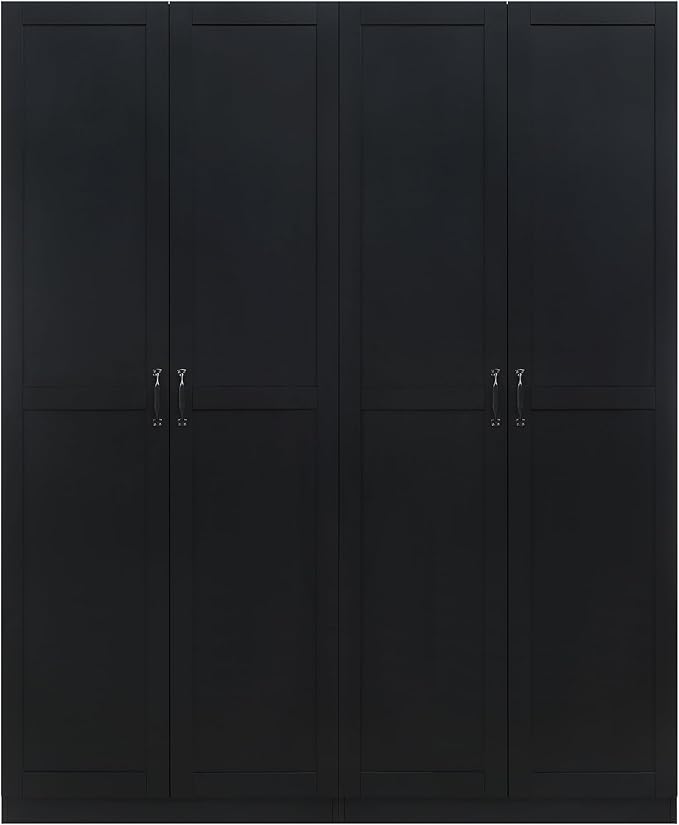 Manhattan Comfort Cornelia Modern Tall Storage Cabinet with Doors and Adjustable Shelves 1.0 - Freestanding Pantry Organizer for Kitchen, Laundry Room, Garage, or Mudroom, Set of 2, Black