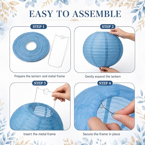 15 Pack Dusty Blue Paper Lanterns with String (15 Count)