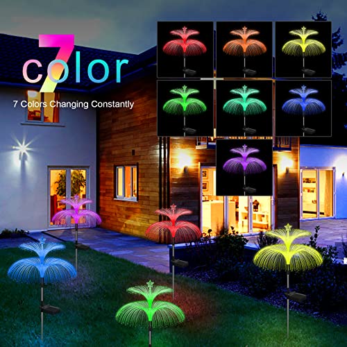 Solar Garden Lights 6 Pack New Upgraded Solar Lights Outdoor Waterproof 7 Color Changing Double Jellyfish and Star Flower Garden Decor Yard Lawn Christmas Decorations (6 Count)