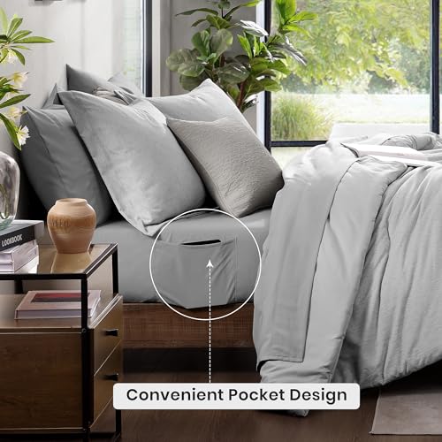 King Comforter Set 7 Pieces Light Grey Cationic Dyeing Bed in a Bag