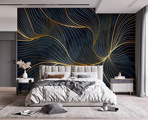 Simple Golden Lines wall Mural Wallpaper for Bedroom 137" x 100" (95.12 Sq Ft)