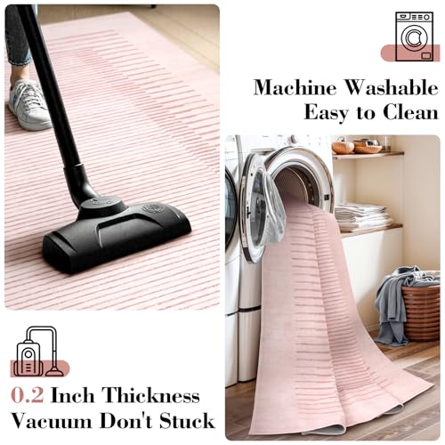 Washable Pink Striped Rug for Bedroom 8x10