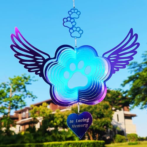 Dog Cat Paw Print Sympathy Gifts Stainless Steel Pet Memorial Wind Spinners