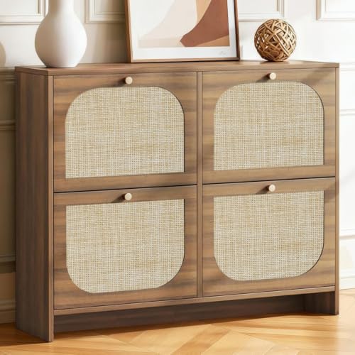 Freestanding Ultra Slim Fluted Accent Shoe Storage Cabinet for Entryway