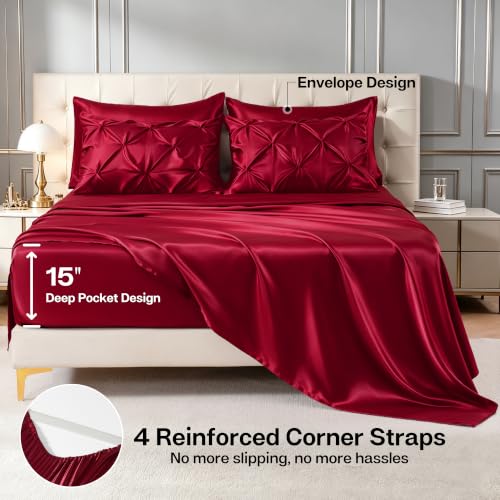 Satin King Size Comforter Set Burgundy (7 Count)