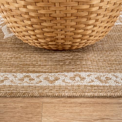 Outdoor Rug 5x7 Medallion Natural Modern Area Rugs for Indoor and Outdoor Patios Kitchen and Hallway Mats Washable Porch Deck Outside Carpet (35 Sq Ft)