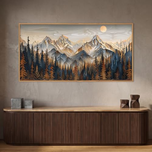 Rustic Pine Tree Mountain Framed Canvas Wall Art Set