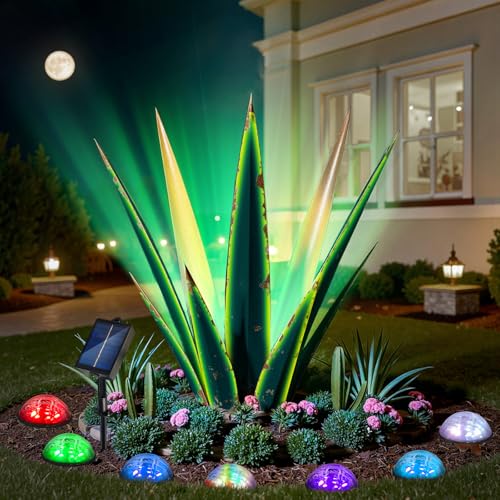 24” Metal Agave Plant Outdoor Decor with Solar Light