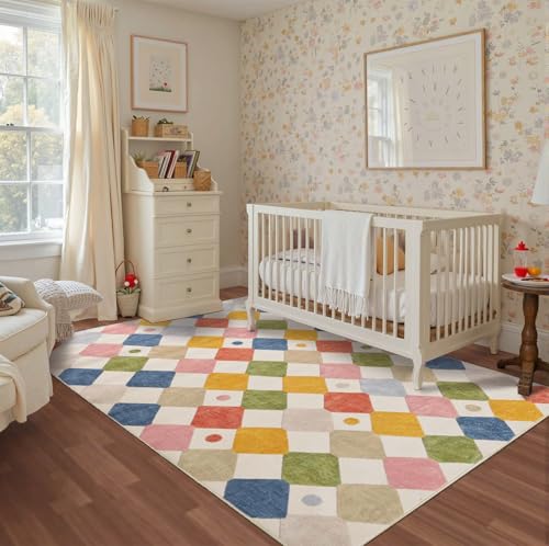 5x7 Nursery Rug Washable Kids Playroom Rug Colorful Classroom Decor (35 Sq Ft)