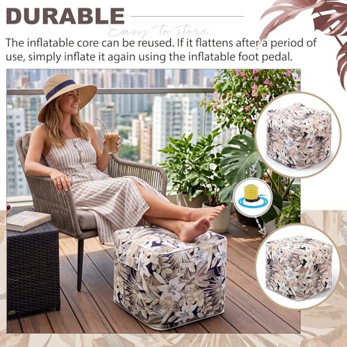 2 Pack Inflatable Outdoor Ottoman Pouf Waterproof Cube 16" Square Blow up Ottoman Footrest with Handle Outdoor Portable Footstool for Patio Garden Camping or Home Pool (2 Count)
