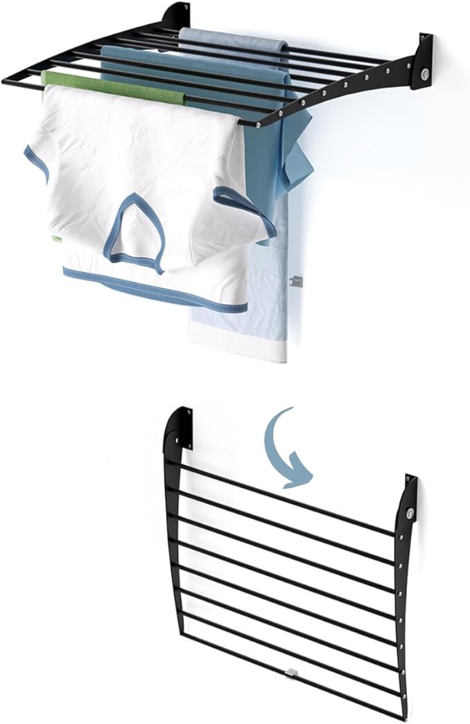 foxydry Fold, Wall Drying Rack, Vertical Drying Rack for Indoor and Outdoor Aluminium and Steel (Black, 62 cm / 24.4 in)