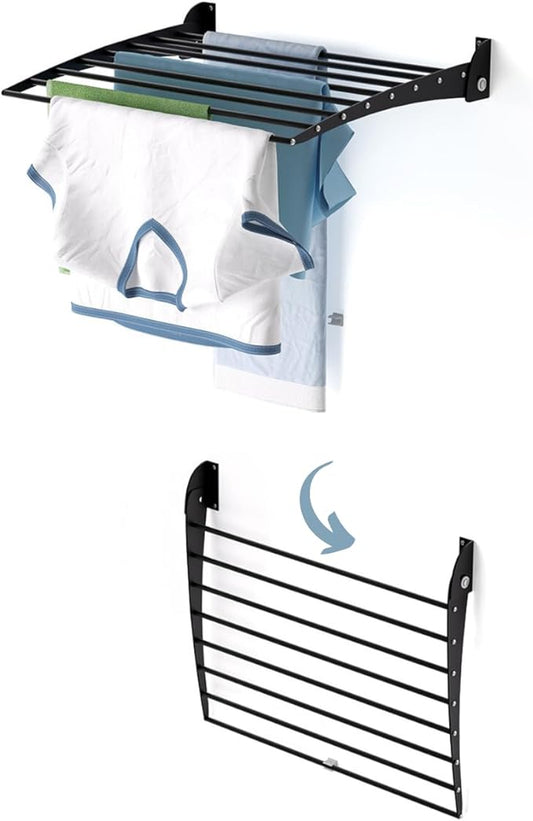 foxydry Fold, Wall Drying Rack, Vertical Drying Rack for Indoor and Outdoor Aluminium and Steel (Black, 62 cm / 24.4 in)