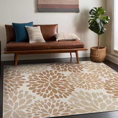 Outdoor Rug 8x10 Modern Exotic Tropical Leaf Area Rugs for Indoor and Outdoor Patio Deck Porch Garden Water Resistant Washable Outside Carpet