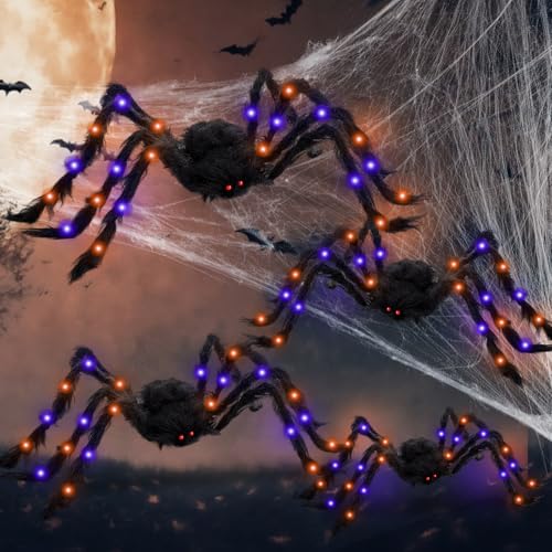 4 Pcs Large Halloween Light up Spiders (Orange, Purple)