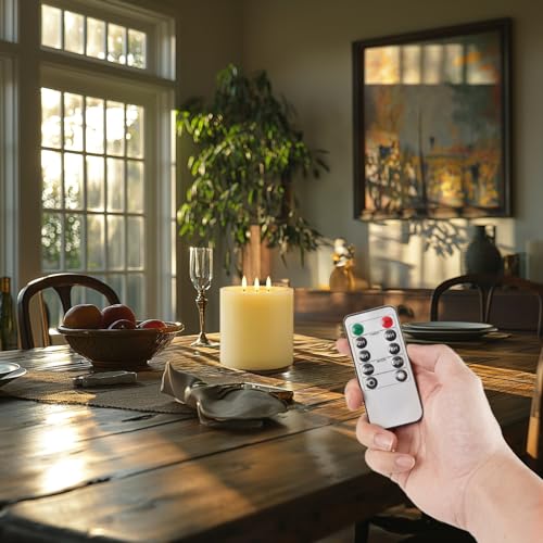 3 Wick Extra Large Flameless Pillar Candles with Timer Remote