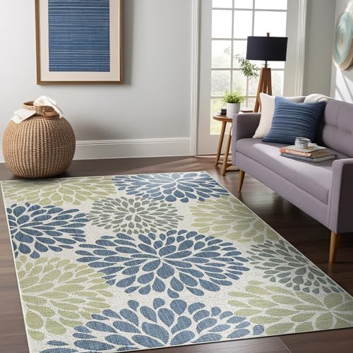 Outdoor Rug 9x12 Modern Exotic Tropical Leaf Area Rugs for Indoor and Outdoor Patio Deck Porch Garden Water Resistant Washable Outside Carpet