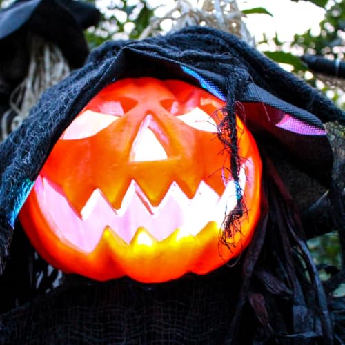 6.0 Ft Poseable Lighted Pumpkin Witch with Sound (68" Standing Pumpkin Man)
