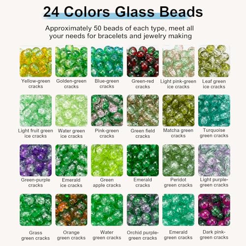 About 1200pcs 6mm Crack Glass Beads Bracelet Making Kit (1200 Count)