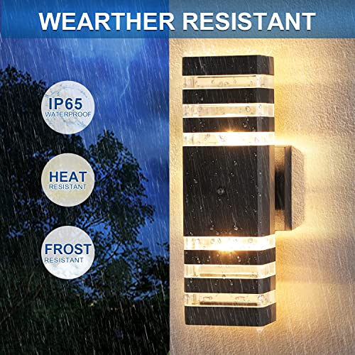 2PK Dusk to Dawn Sensor Outdoor Wall Lights Up Down Porch Lights Modern Exterior Light Fixtures Photocell Waterproof Black Aluminum Housing for Front Porch