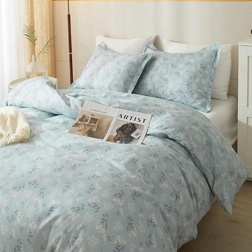 Vintage Floral Comforter Set Full Size Farmhouse Blue Flower Bedding Comforter Chic Floral Girls Cottagecore Bedding Set Soft Microfiber Cute Flower Botanical Comforter Set for All Season