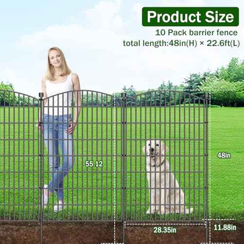 10 Panel No Dig Decorative Garden Fence with Gate 48"H x 22.6'L Dog Barrier (9.8 Sq Ft)
