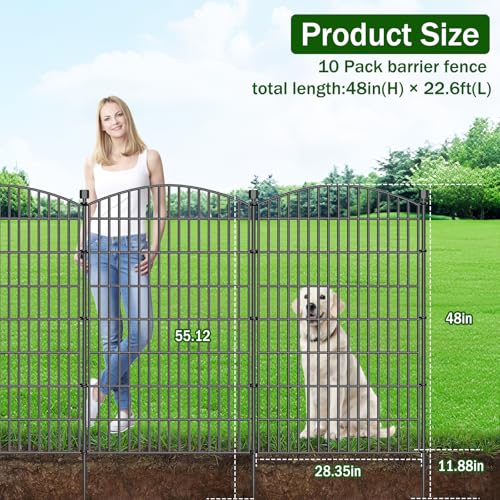 10 Panel No Dig Decorative Garden Fence 48" H x 22.6'L Outdoor Dog Barrier (9.8 Sq Ft)