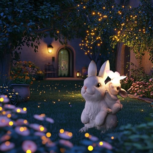 Solar Garden Statues Rabbit with Solar Lights for Yard Patio Garden Decor