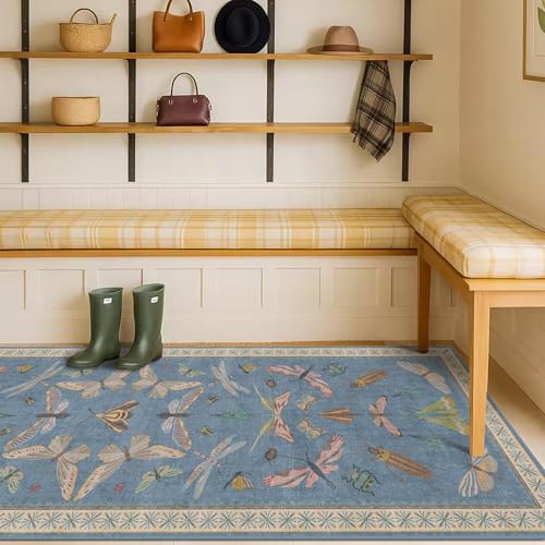 Blue Insect 2'6'' Wide 8' Long Hallway Runner Rug (20 Sq Ft)