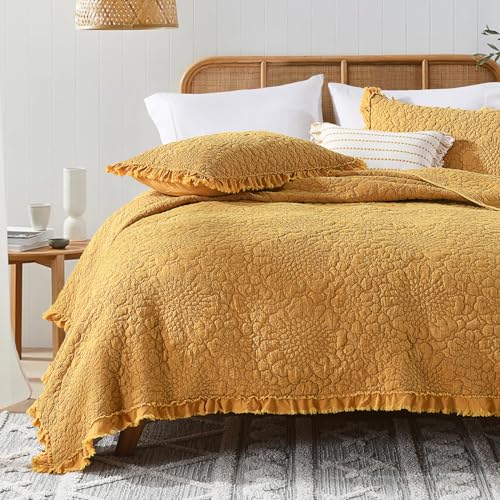 Yellow Ruffled Quilt Queen Size